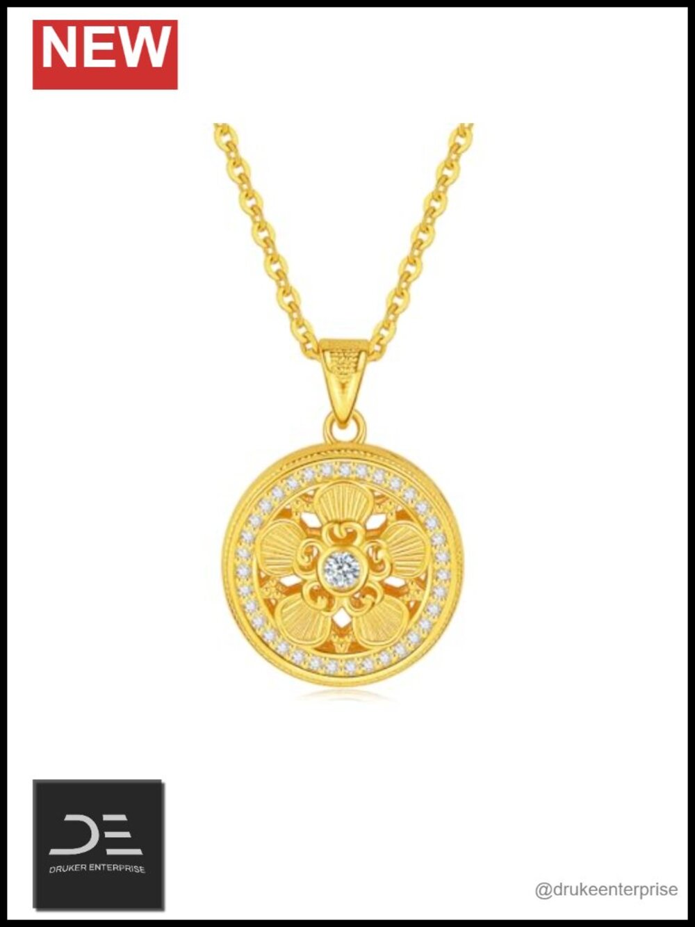 925 Sterling Silver Cubic Zirconia Eight Treasures Compass Pendant Necklace